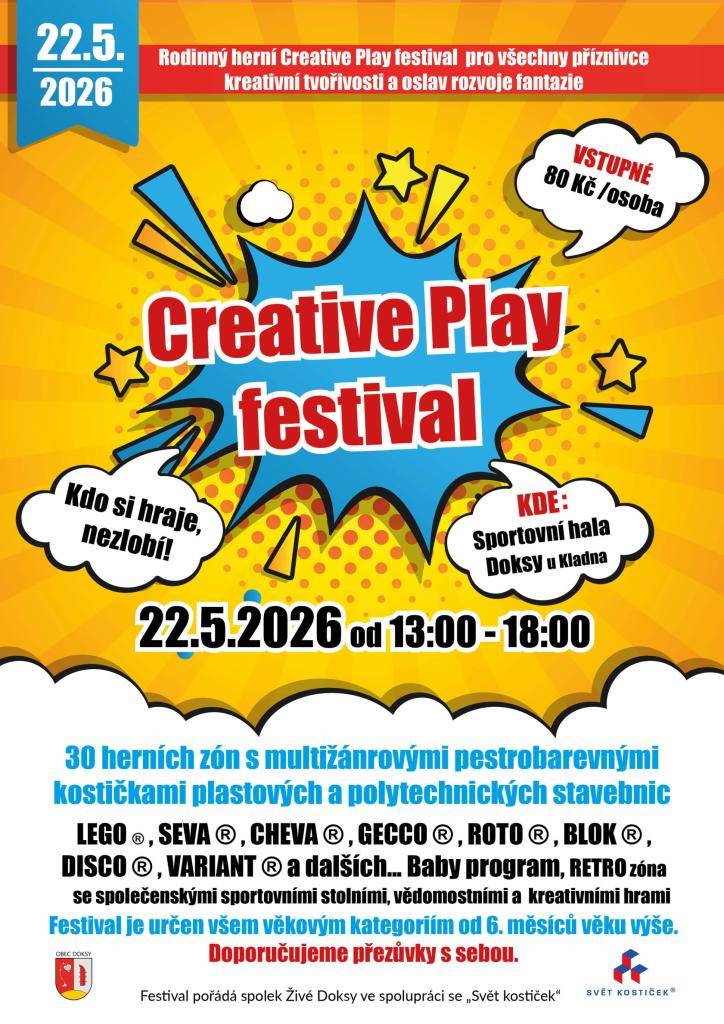 Herní Creative Play festival, se uskuteční v pátek 22. května 2026 ve Sportovní hale