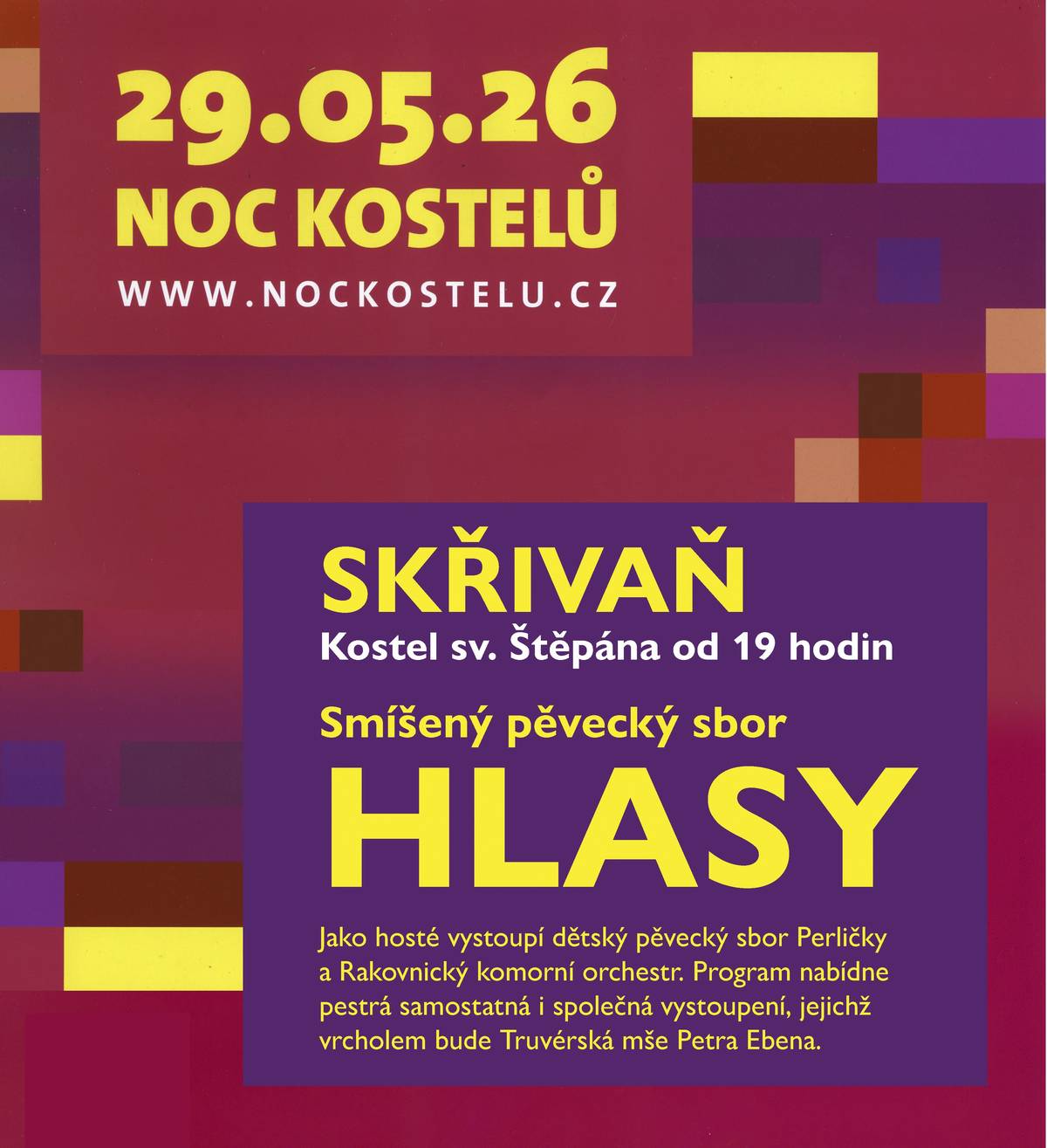 Spolek Skřivaň Vás zve dne 29.5.2026 od 19:00 hod. na noc kostelů do kostela sv. Štěpána ve Skřivani.