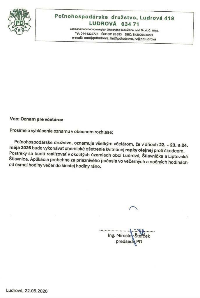 chemické ošetrenie repky olejnej 22-24.5.2026