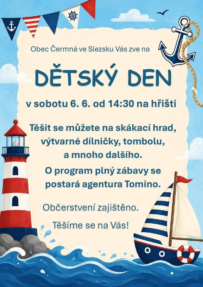 Pozvánka na DĚTSKÝ DEN v sobotu 6. 6. od 14:30 na hřišti.