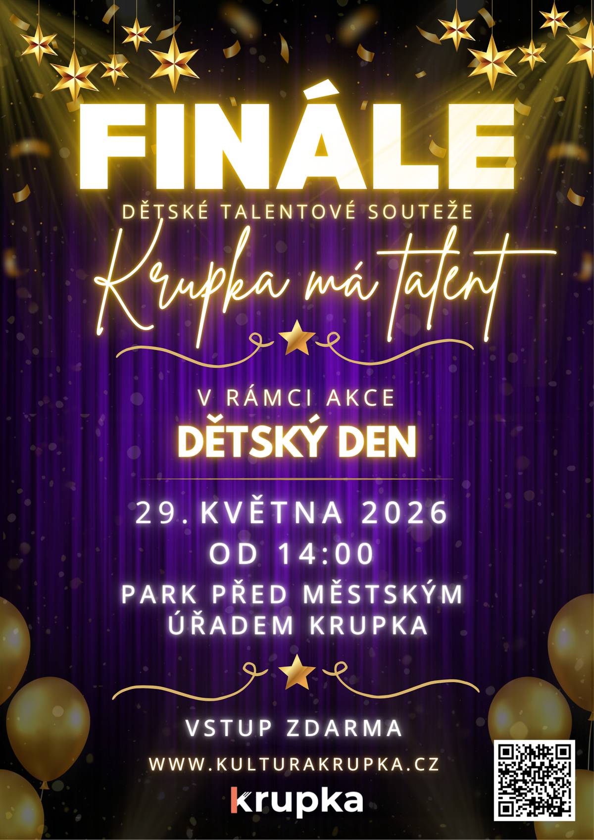 Finále dětské talentové soutěže se uskuteční v pátek 29. května od 14 hodin v parku před městským úřadem.