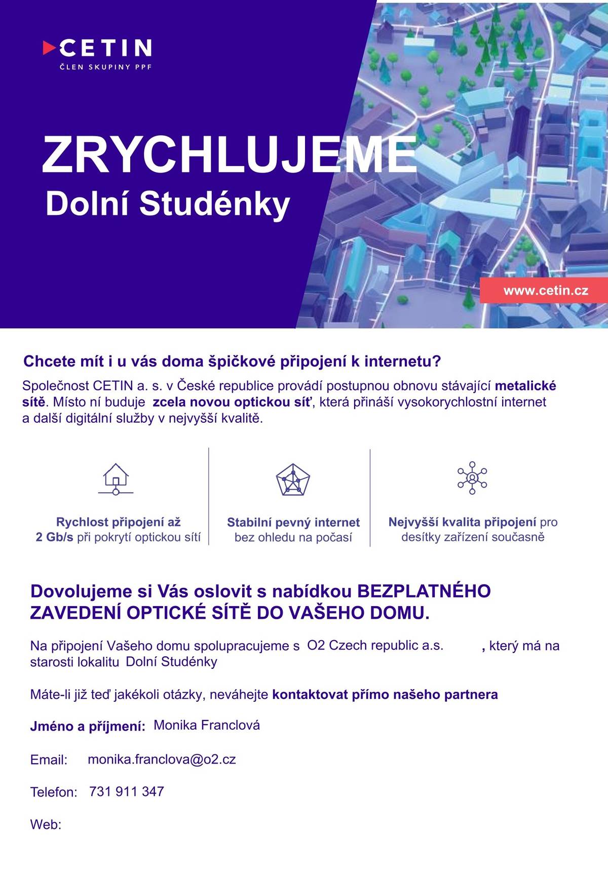 Informace k optické síti v Dolních Studénkách.