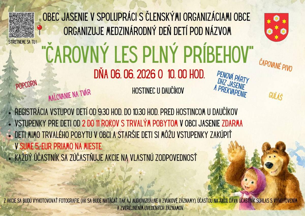 Srdečne vás pozývame na veselú oslavu Medzinárodného dňa detí s názvom  „Čarovný les plný príbehov“, ktorá sa uskutoční