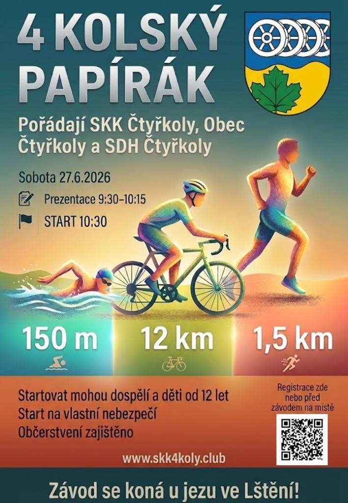 Tradiční triatlon pro každého - plavání 150 m, kolo 12 km a běh 1,5 km se koná v sobotu 27.6. Registrace od 9:30, start v 10:30. Startujeme na jezu na lštěnské straně Sázavy. Občerstvení zajištěno. Přijďte si zazávodit nebo jen zafandit! Registrace on-line předem (250 Kč) nebo na místě (300 Kč).
