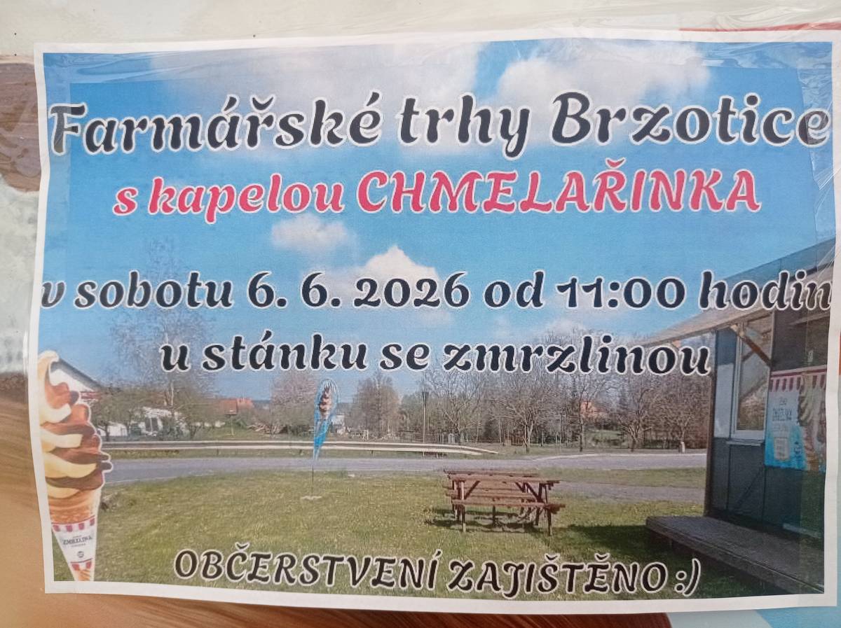 Farmářské trhy Brzotice 6.6.2026 od 11:00 hod s kapelou Chmelařinka.