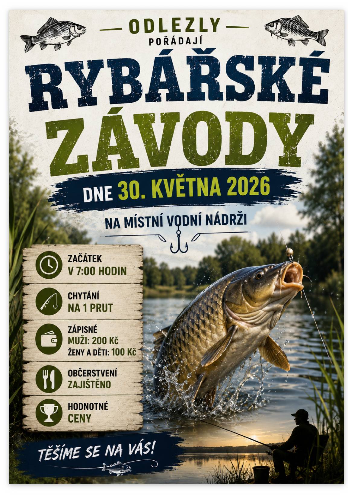 Odlezly Vás zvou na RYBÁŘSKÉ ZÁVODY, které se konají  v sobotu  30.května 2026 od 7.00 hodin,  na místní vodní nádrži. Bližší informace naleznete v příloze.