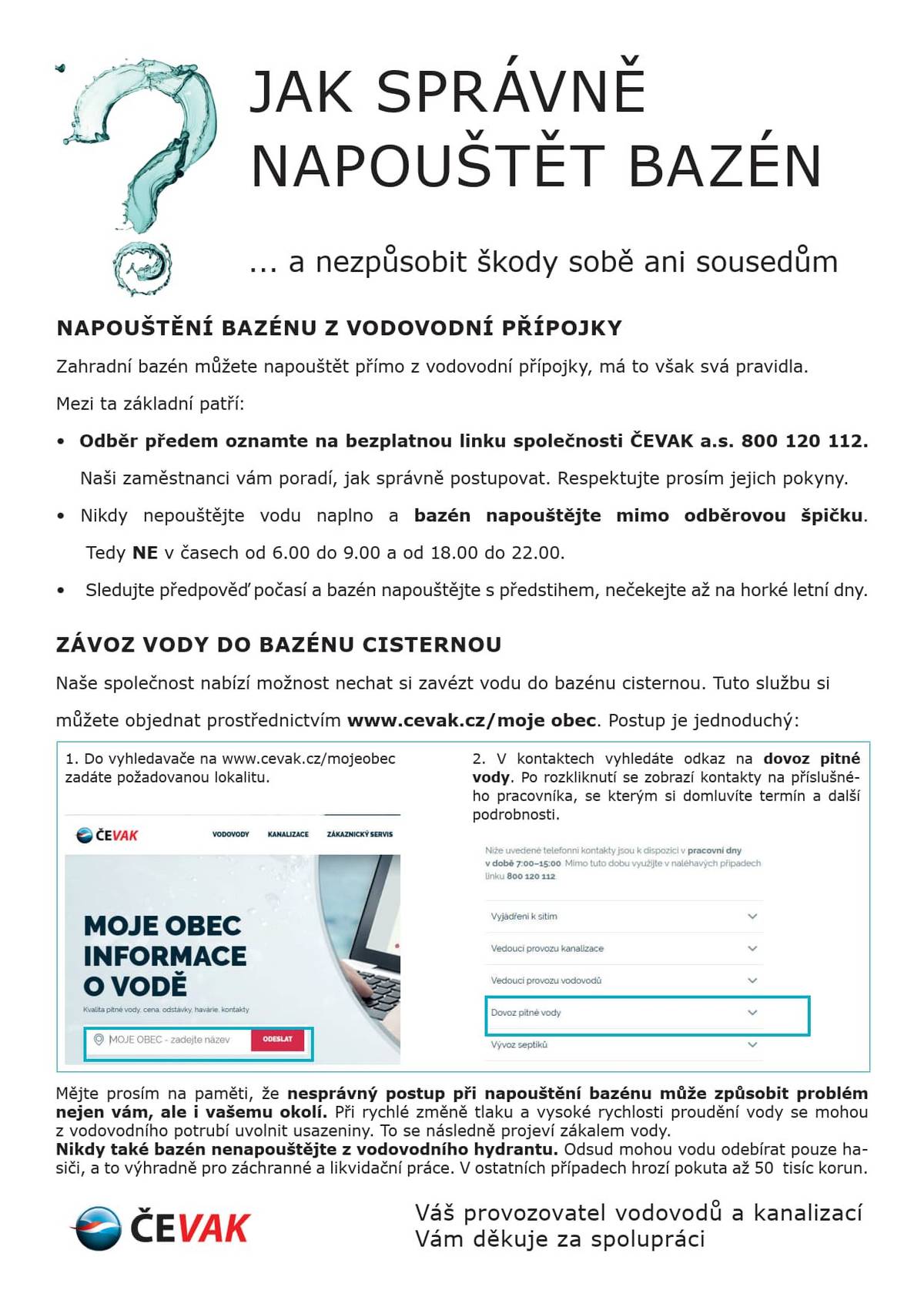 ...a nezpůsobit škody sobě ani sousedům Jak napouštět bazén - ČEVAK a.s.