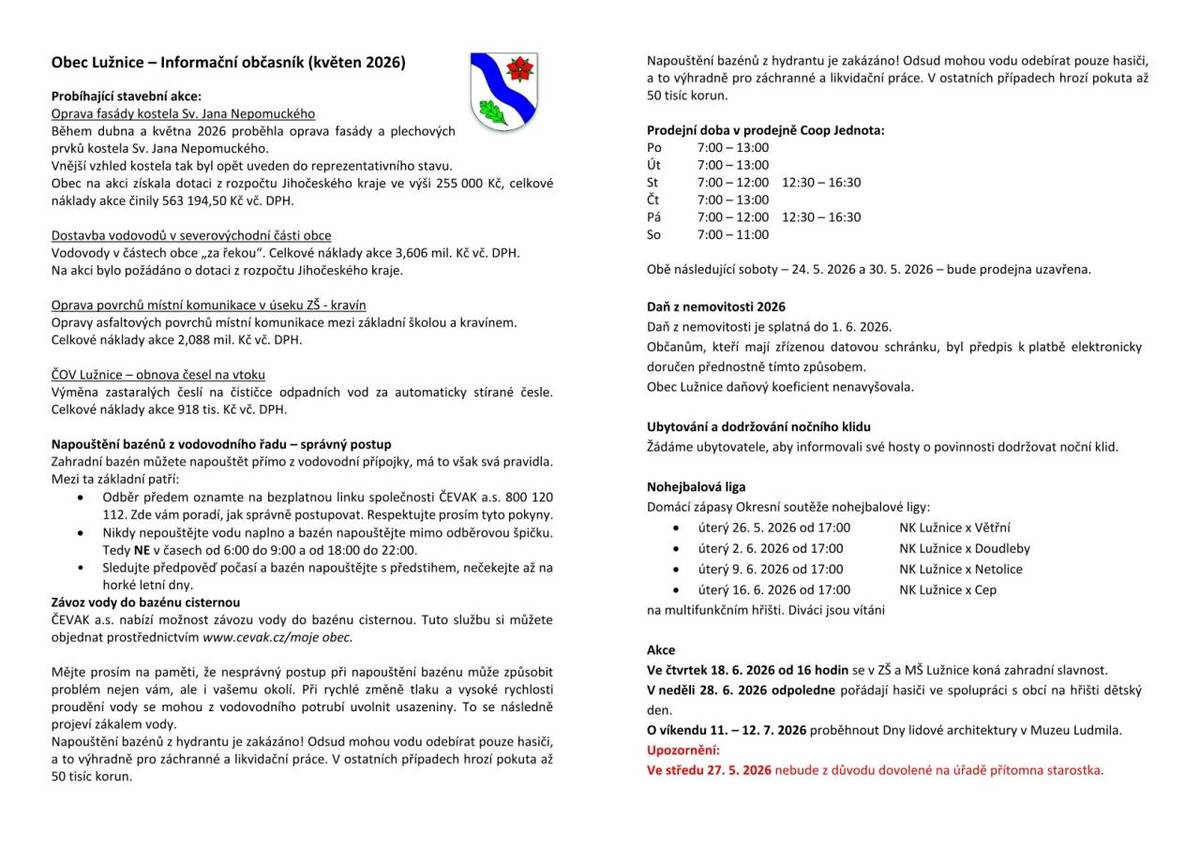 Informační občasník - květen 2026