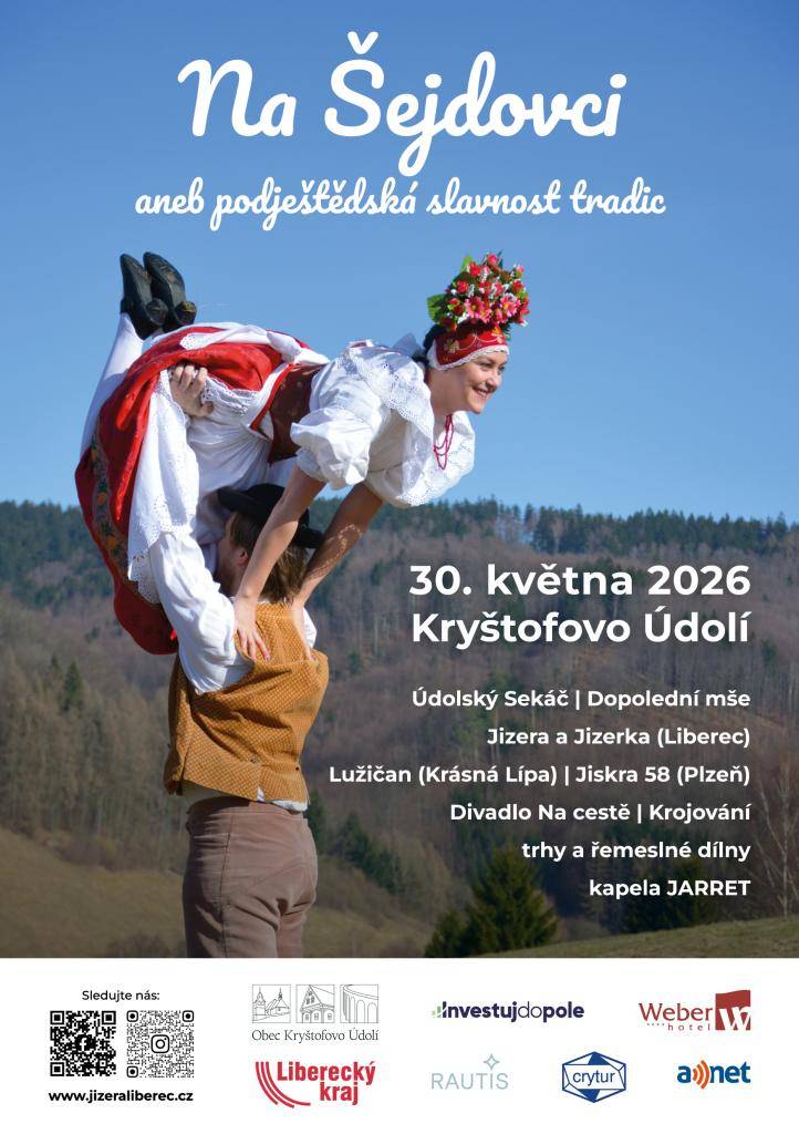 Srdečně zveme všechny, kteří chtějí zažít místní tradice a kulturu, na oslavu 40. narozenin folklórního souboru Jizera. Čeká nás den plný folklóru, tradic, hudby a řemesel na mnoha místech Kryštofova Údolí.