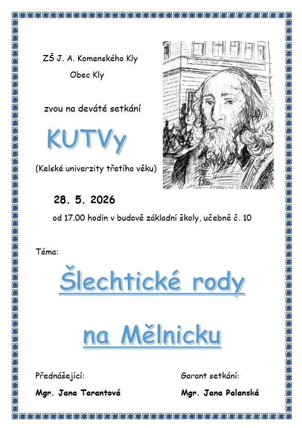 ZŠ J.A.Komenského Kly vás srdečně zve na další setkání KUTVy 28.5.2026 od 17 hod.