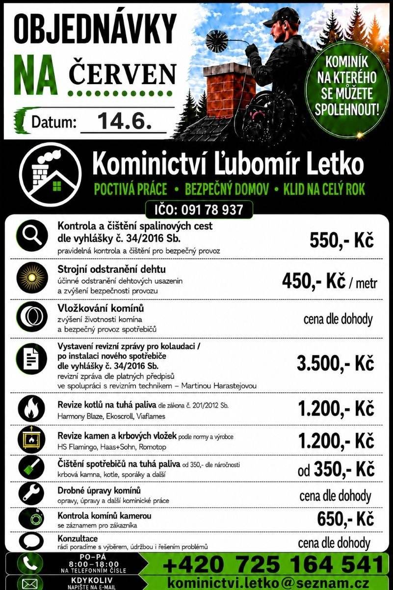 Zveřejňujeme nabídku kominických služeb v naší obci.