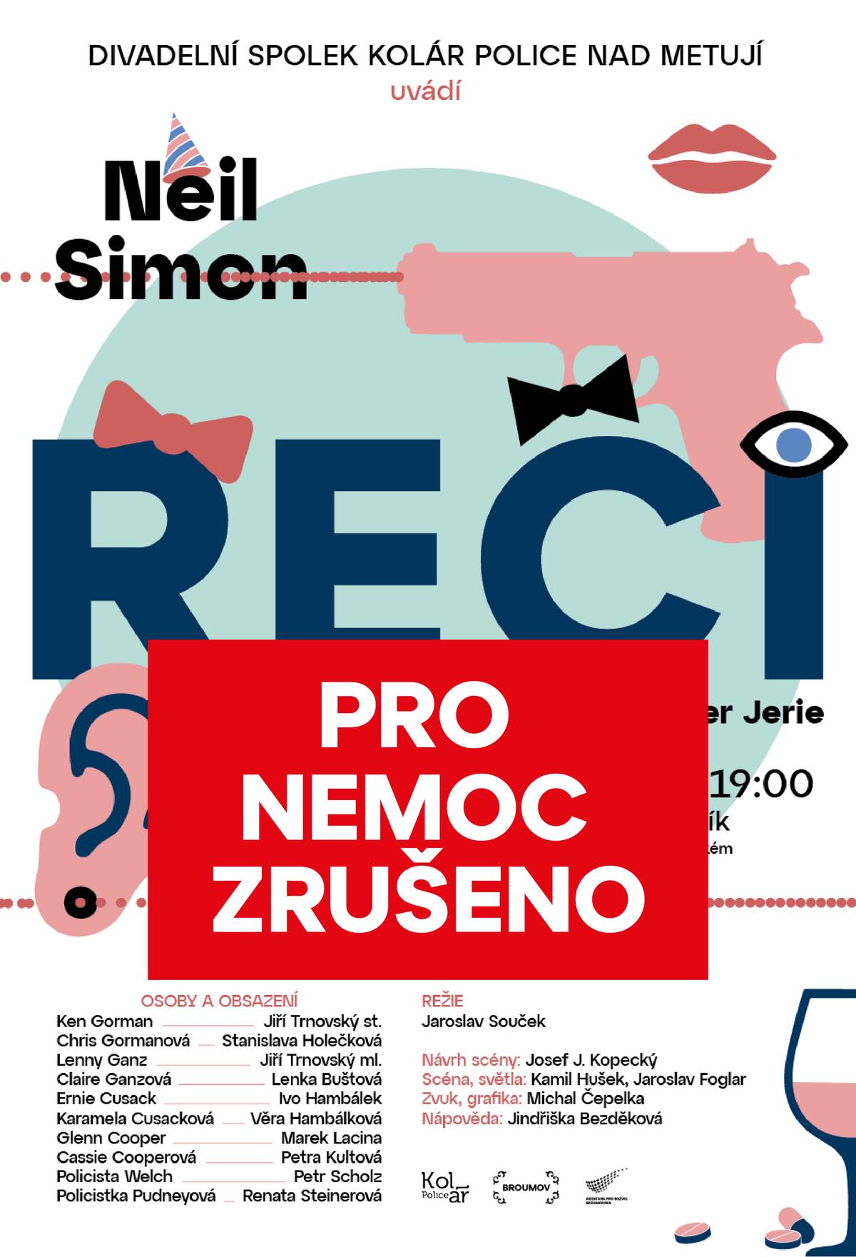 Předáváme informace. Dnešní představení Řeči, které se mělo konat v Sále Dřevník v Broumově od 19:00 h bylo z důvodu nemoci zrušeno. Vstupenky zakoupené v IC Broumovska lze vrátit, finanční prostředky Vám budou vráceny.