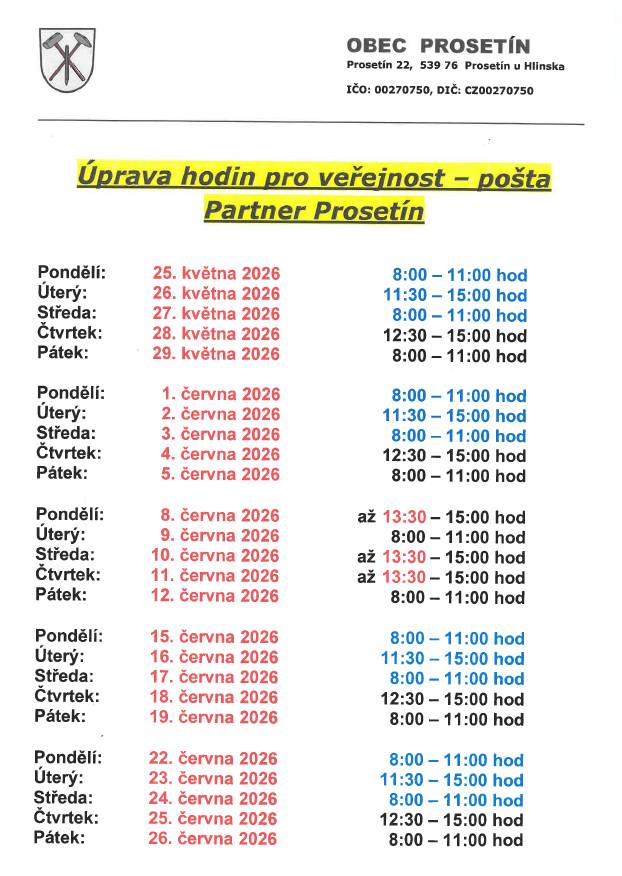 Pošta Partner oznamuje dočasnou změnu otevírací doby.