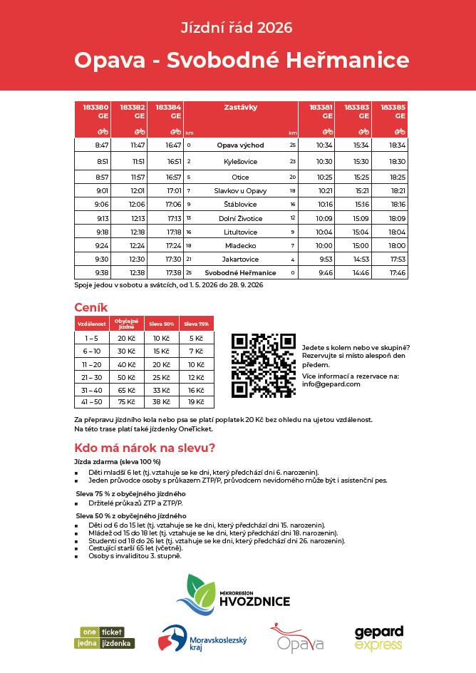 Spoje jedou v sobotu a svátcích   od 1. 5. 2026 do 28. 9. 2026