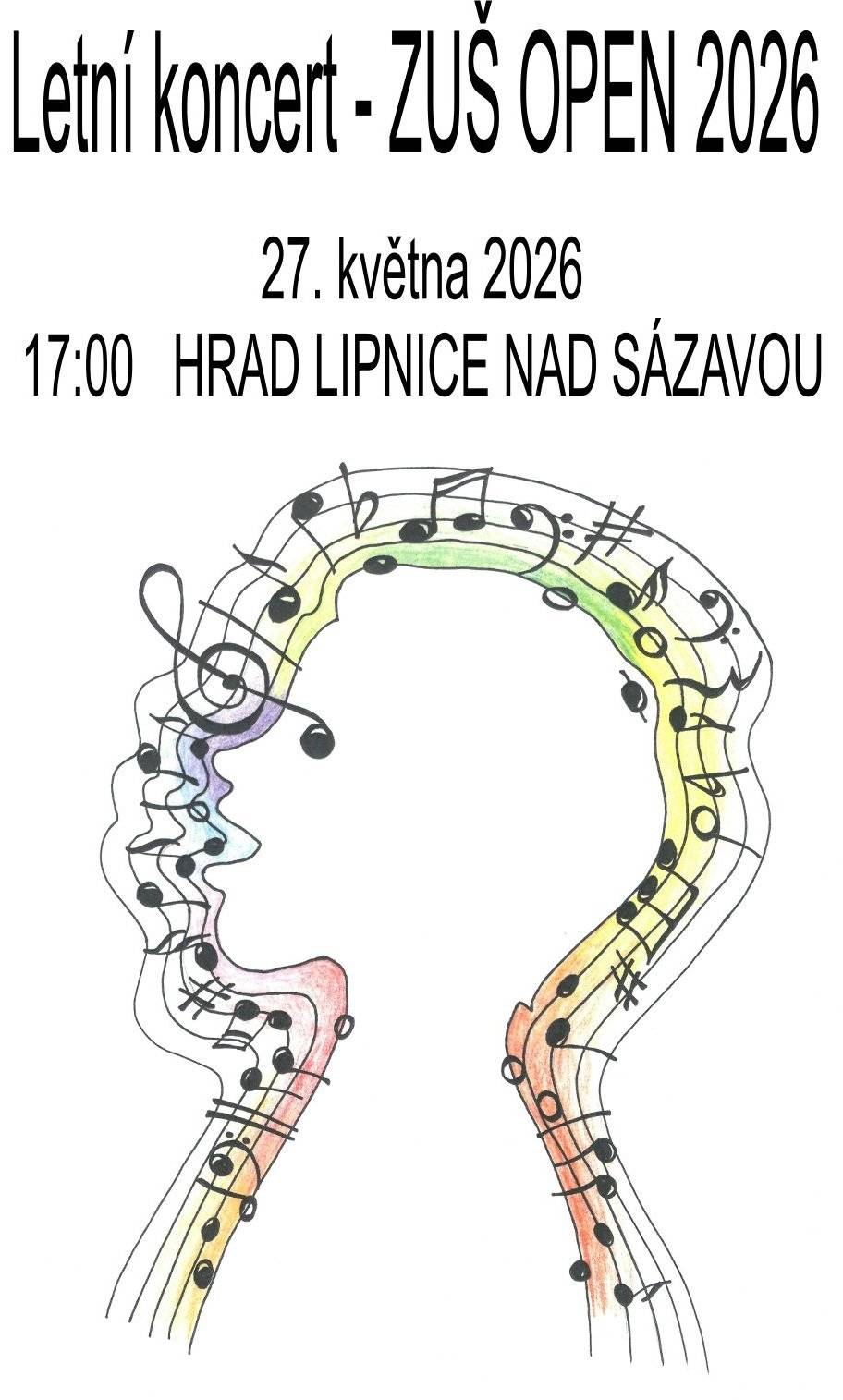 Zveme vás na koncert ZUŠ Polná na hradě Lipnici ve středu 27.5.2026 v 17.00 hodin. Vystoupí Dětský smyčcový sbor, Komorní smyčcový sbor a Dětský pěvecký sbor VARHÁNEK.