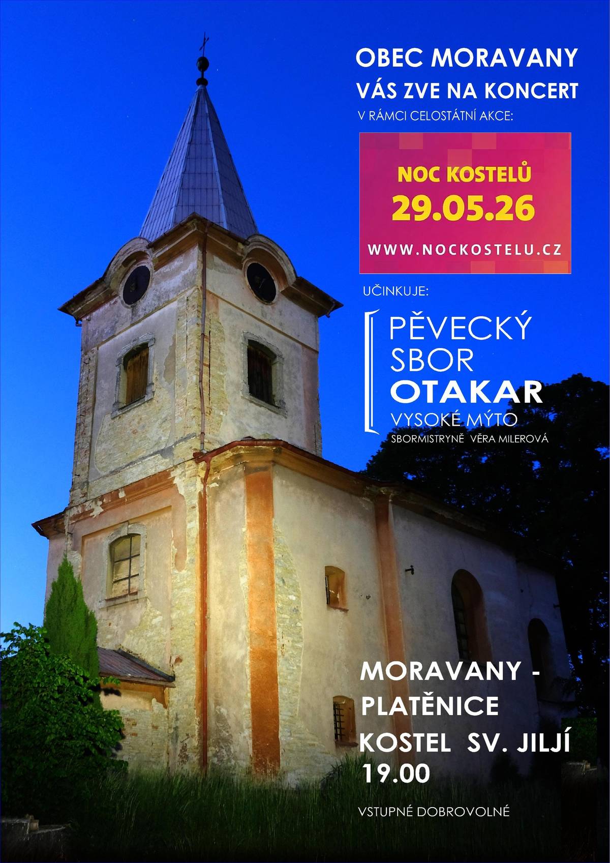 Zveme Vás na NOC KOSTELŮ, která se koná 29. 5. 2026 od 19,00 hod. v Kostele sv. Jiljí v Platěnicích.