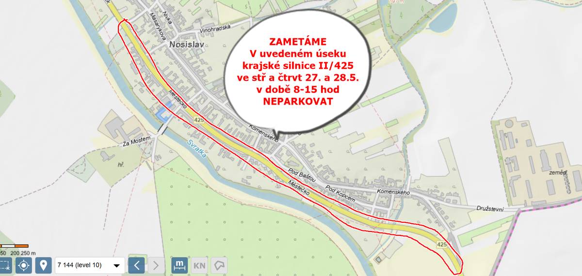 NEPARKOVAT - ZAMETÁME ve stř a čtrvt 27. a 28.5., na krajské silnici II/425, v ul. Městečko a Kroužek, v době 8 - 15.hod. děkujeme