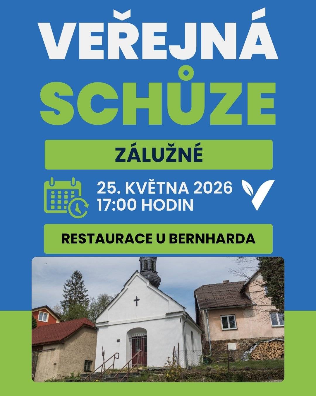 Dnes od 17 hodin se v restauraci U Bernharda uskuteční veřejná schůze s obyvatelé Zálužného. Přijďte diskutovat se zástupci města.