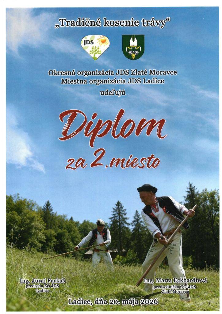 Seniori z Jedľových Kostolian sa zúčastnili okresnej súťaže v tradičnom kosení trávy ručnou kosou, ktorú organizovala Okresná organizácia JDS Zlaté Moravce v spolupráci s JDS Ladice.