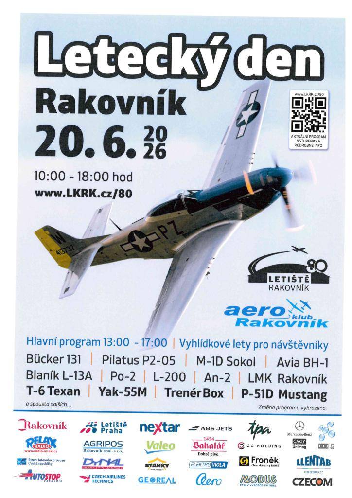 - sobota 20.6.2026  - od 10.00 do 18.00 hodin  - letiště Rakovník