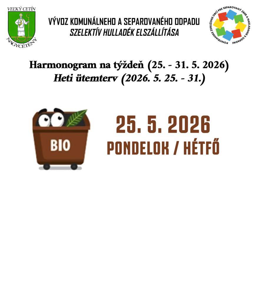 Harmonogram na týždeň (25. 5. - 31. 5. 2026)