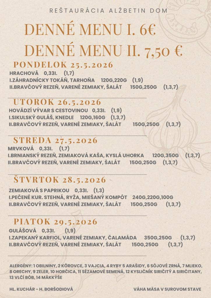 Jedálny lístok 25.5.-29.5.2026