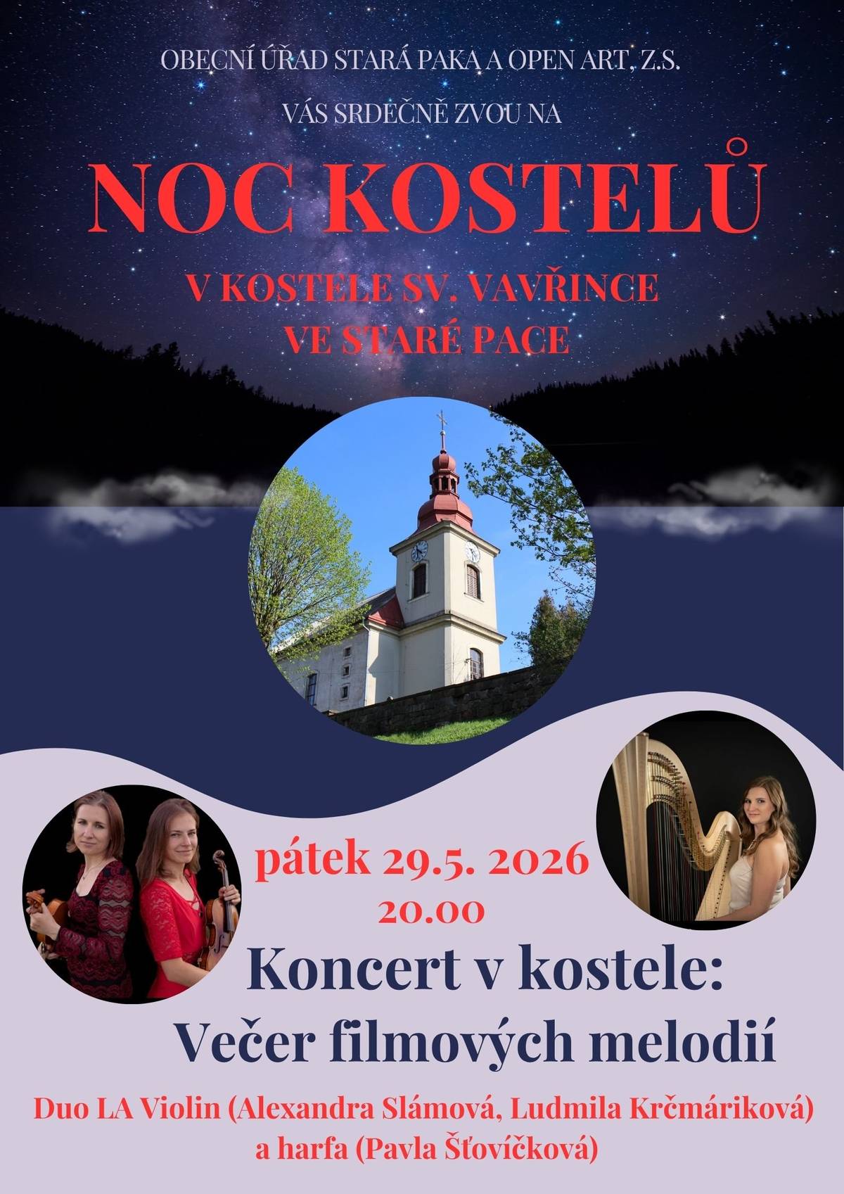 V pátek 29.5. se od 20:00 hod. v kostele sv. Vavřince ve Staré Pace koná "Noc kostelů" - koncert Duo LA Violin. Zveme Vás. Vstup je zdarma.