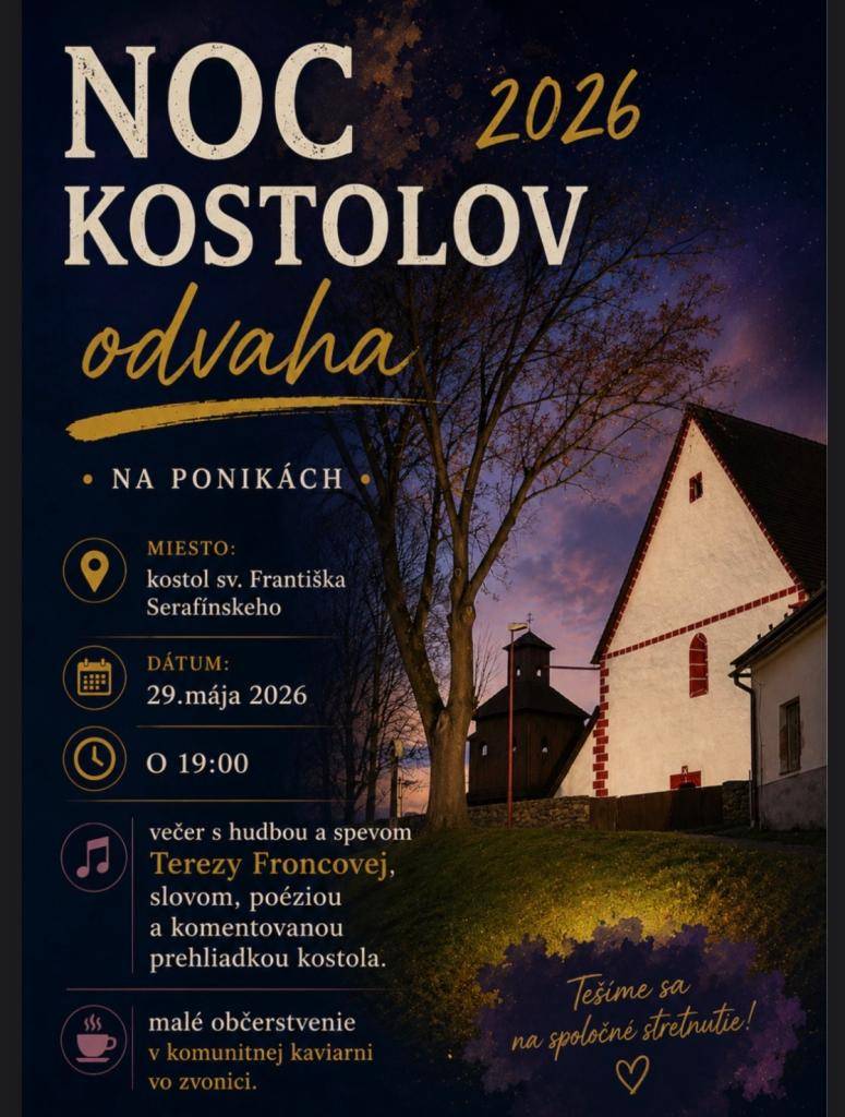 Večer s hudbou a spevom Terezy Froncovej, slovom , poéziou a komentovanou prehliadkou kostola.