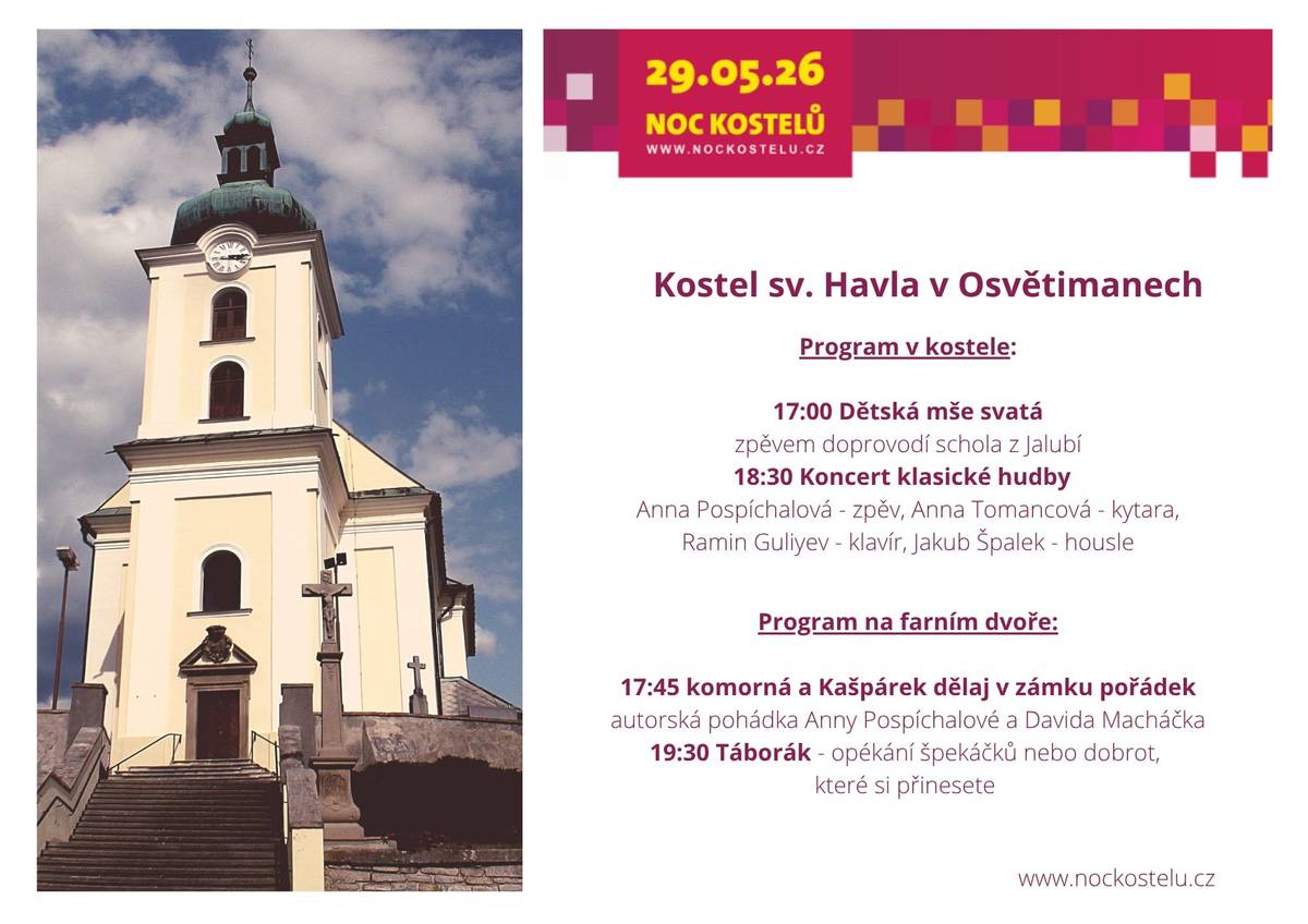 Pozvání do Osvětiman na Noc kostelů v pátek 29.5.2026 od 17:00 hodin.