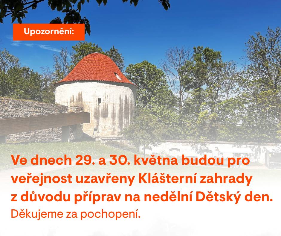Milí Chrudimáci,     z důvodu příprav na dětský den, který se uskuteční v neděli 31. května, budou Klášterní zahrady v pátek 29. května a v sobotu 30. května pro veřejnost uzavřeny.     Děkujeme za pochopení a těšíme se na všechny malé i velké návštěvníky v neděli! 🎊🎈