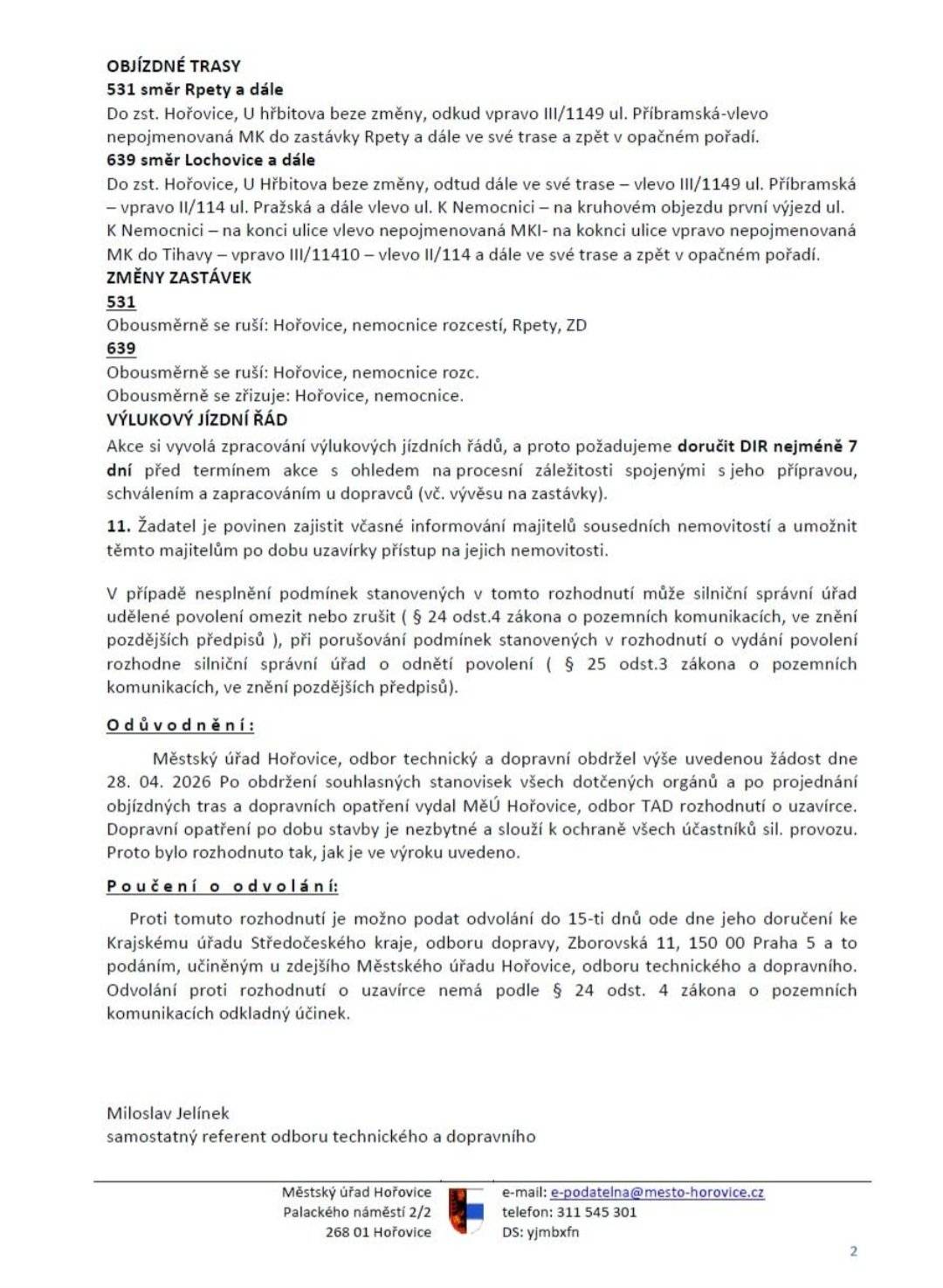 Informace o uzavírce z FB Felbabka.