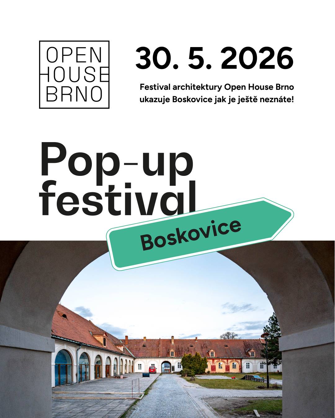 Festival architektury a městského prostoru Open House Brno letos vůbec poprvé překročí hranice moravské metropole a zamíří do Boskovice. Jednodenní festivalový program se uskuteční v sobotu 30. května a nabídne návštěvníkům jedinečnou možnost nahlédnout do běžně nepřístupných budov a poznat město z nové perspektivy. Do programu letošního pilotního ročníku je v Boskovicích zapojeno celkem 18 objektů. Mezi městské budovy a instituce, které se veřejnosti otevřou, patří budova městského úřadu na Masarykově náměstí, sokolovna, městské lázně, Hvězdárna Boskovice, Katolický dům, knihovna, nemocnice nebo budova bývalého Hasičského záchranného sboru na ulici Svatopluka Čecha.