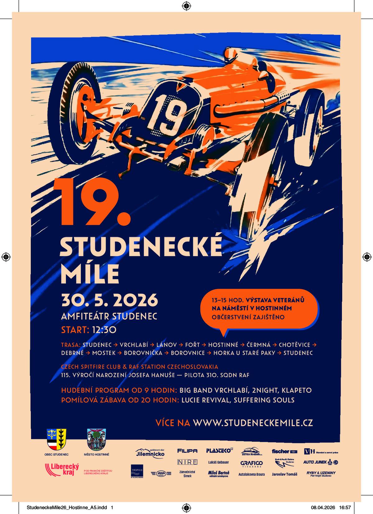 Zveme Vás na 19. ročník tradiční Studenecké míle. Jednou ze zastávek letošní jízdy bude náměstí v Hostinném, kde budou k vidění historické automobily i motocykly.  Návštěvníci si budou moci užít jedinečnou atmosféru této akce. 📅 sobota 30. května 2026 ⏰ čas příjezdu: 13:00 📍 náměstí Hostinné ☕ Občerstvení zajištěno. Přijďte obdivovat krásu veteránů a podpořit účastníky letošního ročníku!