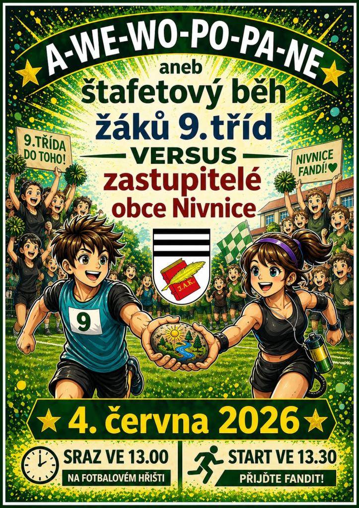 štafetový běh žáků 9. tříd proti zastupitelům obce Nivnice