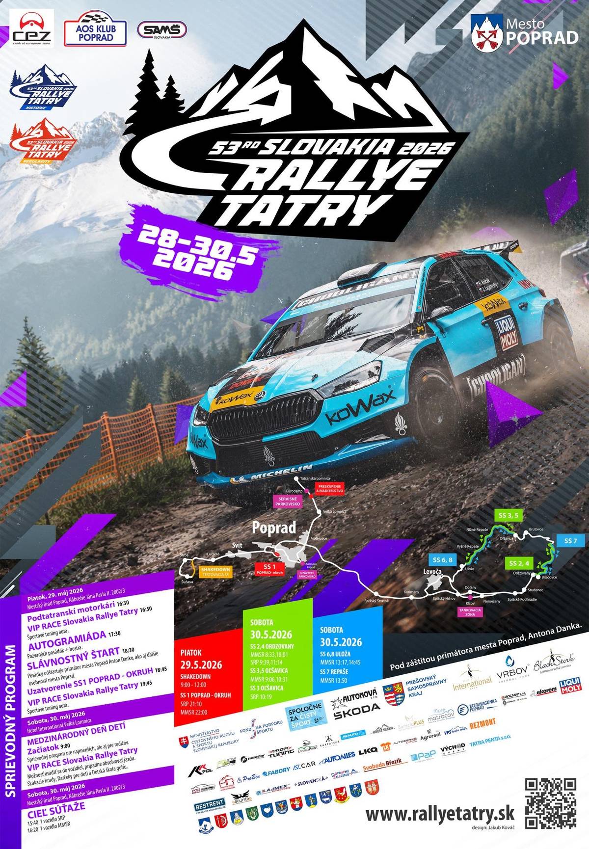 🏁Najstaršia automobilová súťaž na Slovensku 53. SLOVAKIA RALLYE TATRY 2026 sa hlási o slovo. Tradičná súťaž s centrom v Poprade sa uskutoční v obvyklom termíne na konci mája (28. – 30. 5.), a to pod záštitou primátora mesta Antona Danka. 🏎Podobne ako v predchádzajúcich rokoch sa Rallye Tatry pôjde v rámci slovenského šampionátu v režime jednoetapovej súťaže. Usporiadatelia z AOS klub Poprad tento rok pripravili množstvo zmien. Nový bude priestor umiestnenia riaditeľstva súťaže, servisného parkoviska a priestor štartu aj cieľa. Popri atraktívnej mestskej okruhovej skúške budú ďalšie merané testy v oblasti Spiša, kam sa popradská rally vracia presne po desiatich rokoch. 🏆Legendárna rally v Poprade patrí každoročne k vrcholom slovenskej sezóny v rally. V tomto roku je zaradená pod hlavičkou Medzinárodnej automobilovej federácie FIA opäť do seriálu Zóny strednej Európy v rally (CEZ) vrátane zónového šampionátu historických automobilov (CEZ H). Najväčšie zápolenie sa očakáva v rámci Medzinárodných majstrovstiev Slovenskej republiky (MMSR) vrátane historikov (MSR – HA). 👉Štart a cieľ súťaže bude na Nábreží Jána Pavla II priamo pred budovou Mestského úradu v Poprade. Navyše sa pred štartom súťaže uskutoční vo vestibule úradu aj divácky atraktívna autogramiáda vybraných posádok. Viac informácií na 👇 www.rallyetatry.sk  Prídete sa pozrieť? 😎