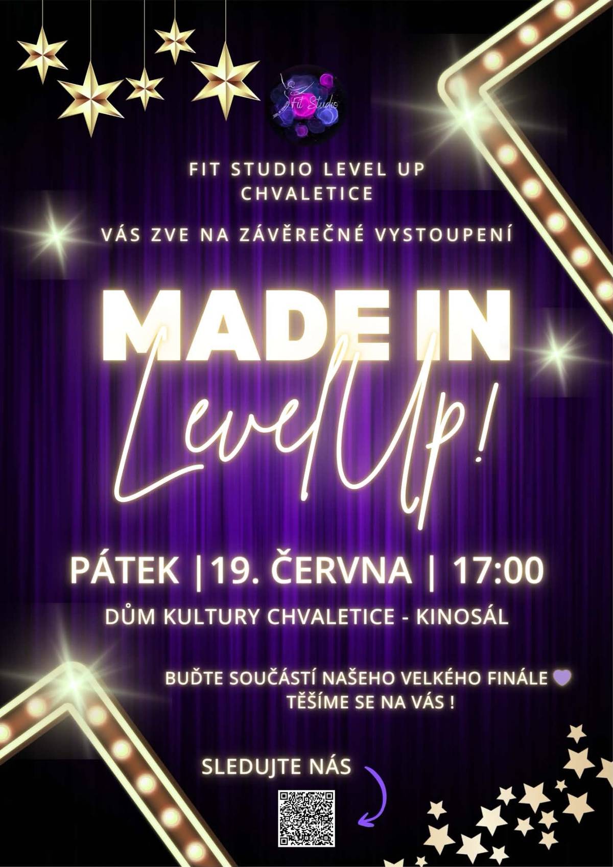 FIT STUDIO LEVEL UP - závěrečné vystoupení v pátek 19.6.2026 od 17:00 hodin.