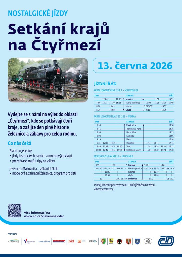 Pozvánka České dráhy - Setkání krajů na Čtyřmezí dne 13.6.2026  Informace v příloze