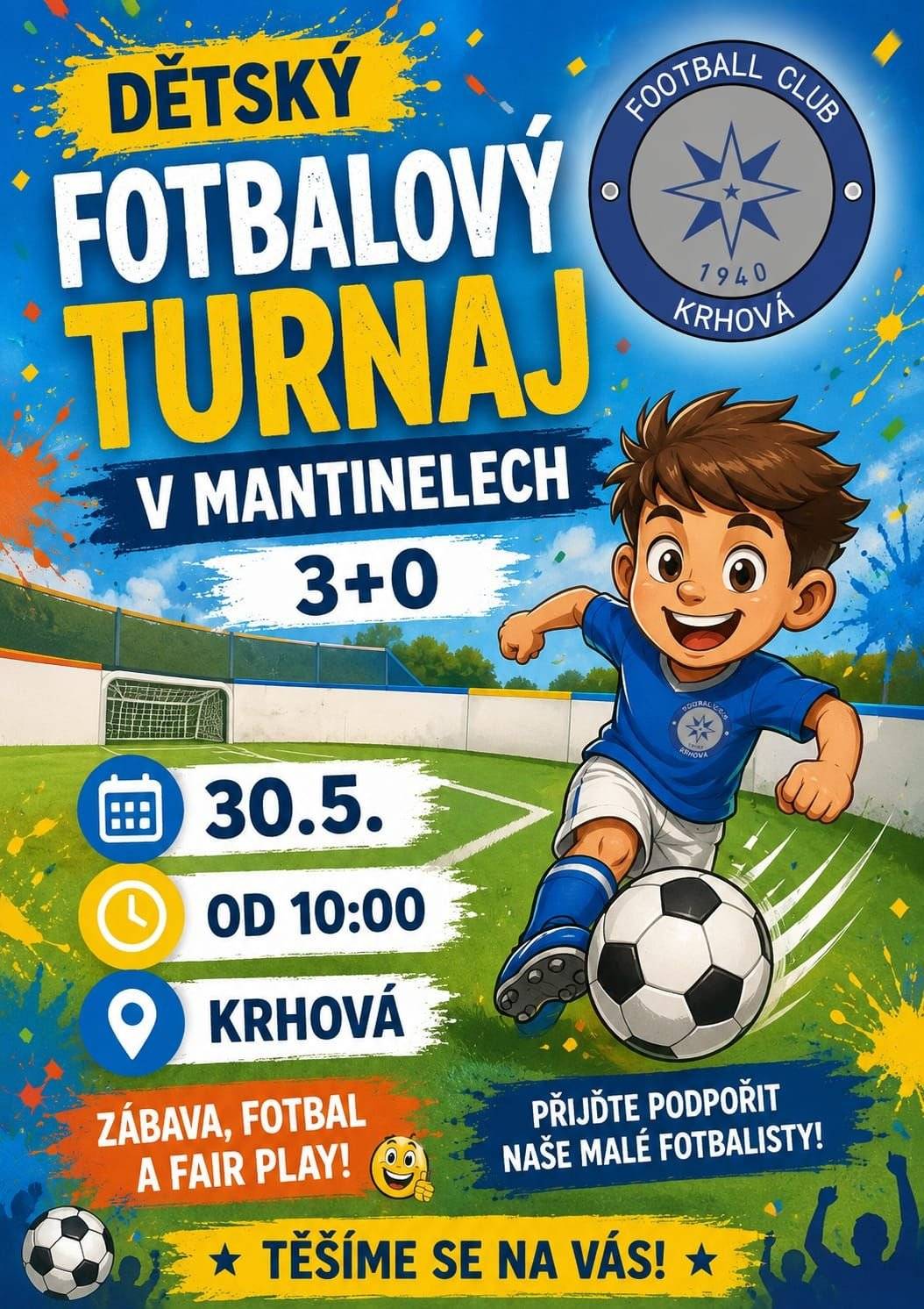 Vážení sportovní nadšenci, FC Krhová vás zve na den s fotbalem. Více informací v přiložených letácích.