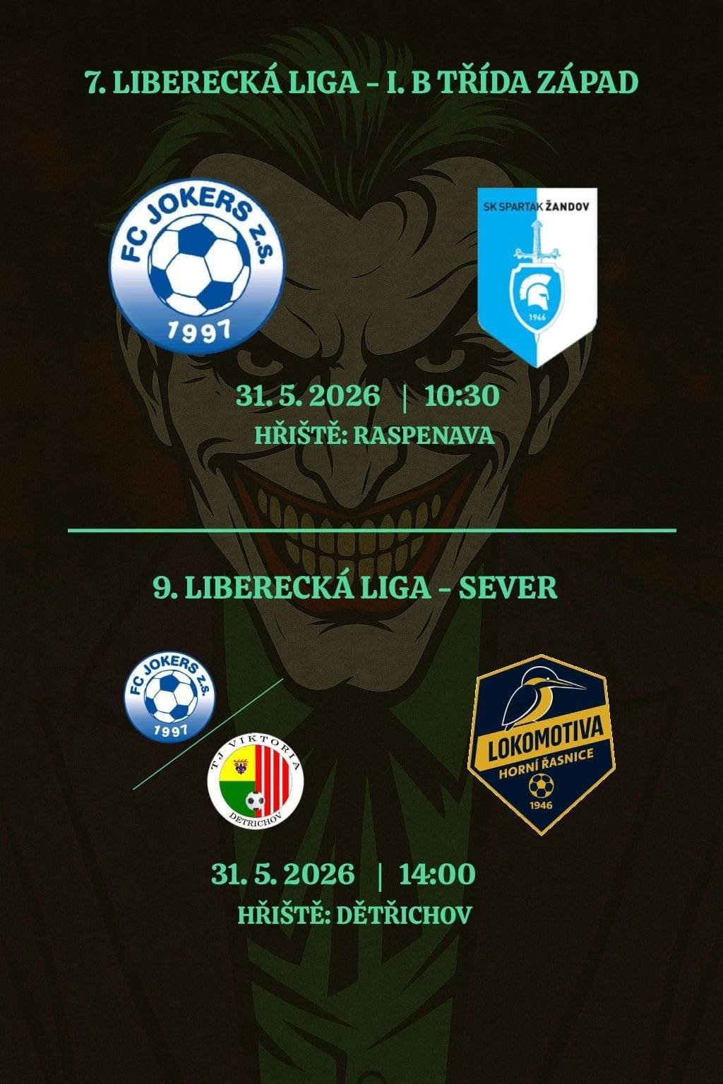 Zveme vás v neděli 31.5.2026 od 14:00 hod na fotbal do Dětřichova