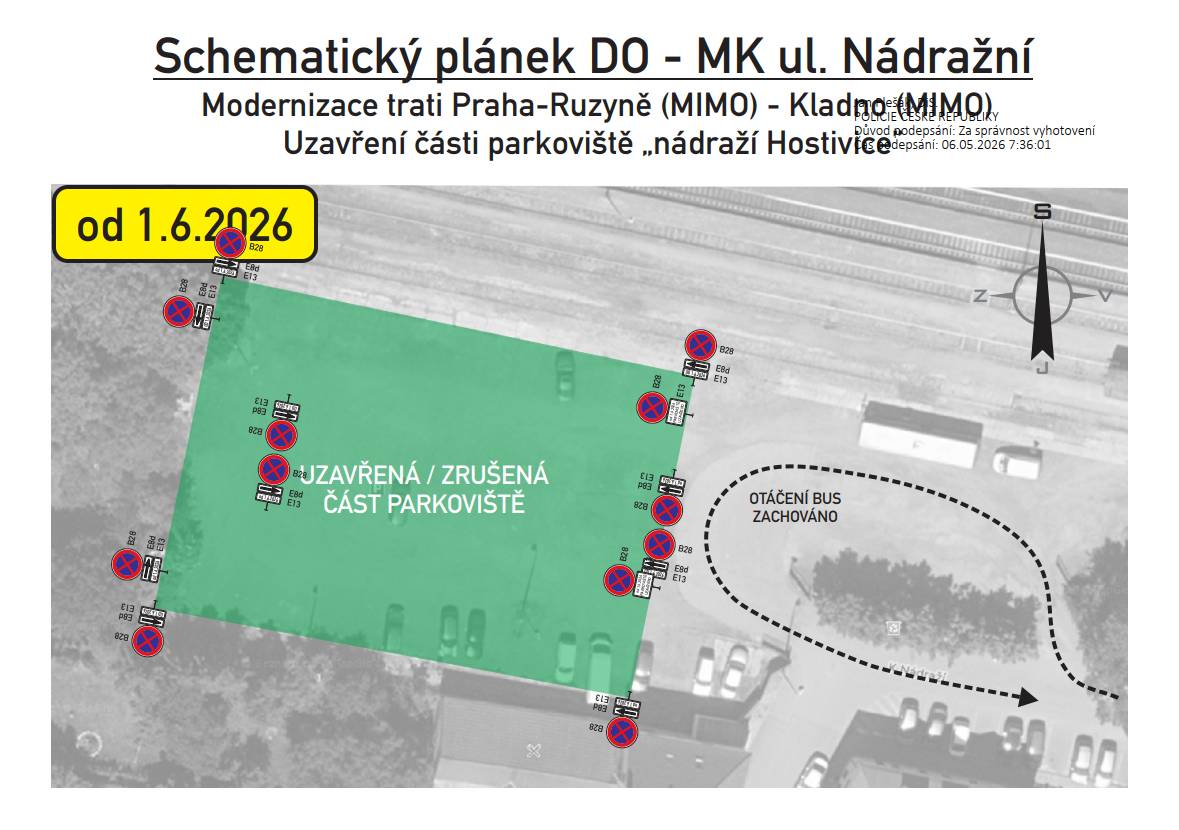 Od 1. 6. bude z důvodu probíhající stavby uzavřeno parkoviště u nádraží. Město mělo oficiálně k dispozici 28 parkovacích míst, přičemž České dráhy dosud tolerovaly vyšší využití plochy. Pro realizaci stavby je však zapotřebí celá plocha dosavadního parkoviště. Městu se proto podařilo v krátkém časovém horizontu vyjednat se zhotovitelem stavby provizorní parkovací plochu s kapacitou přibližně 15–20 automobilů. Tato plocha bude zhotovitelem připravena během června po demolici bývalé výtopny. Současně upozorňujeme, že parkování v obratišti autobusů nebude tolerováno. Připomínáme také možnost využití parkoviště u hostivického hřbitova s kapacitou přibližně 20 míst, přičemž zhotovitel garantuje pěší přístup směrem k nádraží. V případě další plochy v soukromém vlastnictví nyní vrcholí jednání města s vlastníkem o možnosti zřízení parkovací plochy. Zároveň se řeší reálný termín jejího zprovoznění. Žádáme občany o ohleduplnost, respektování dopravního značení a trpělivost po dobu probíhajících stavebních prací. Děkujeme za pochopení.