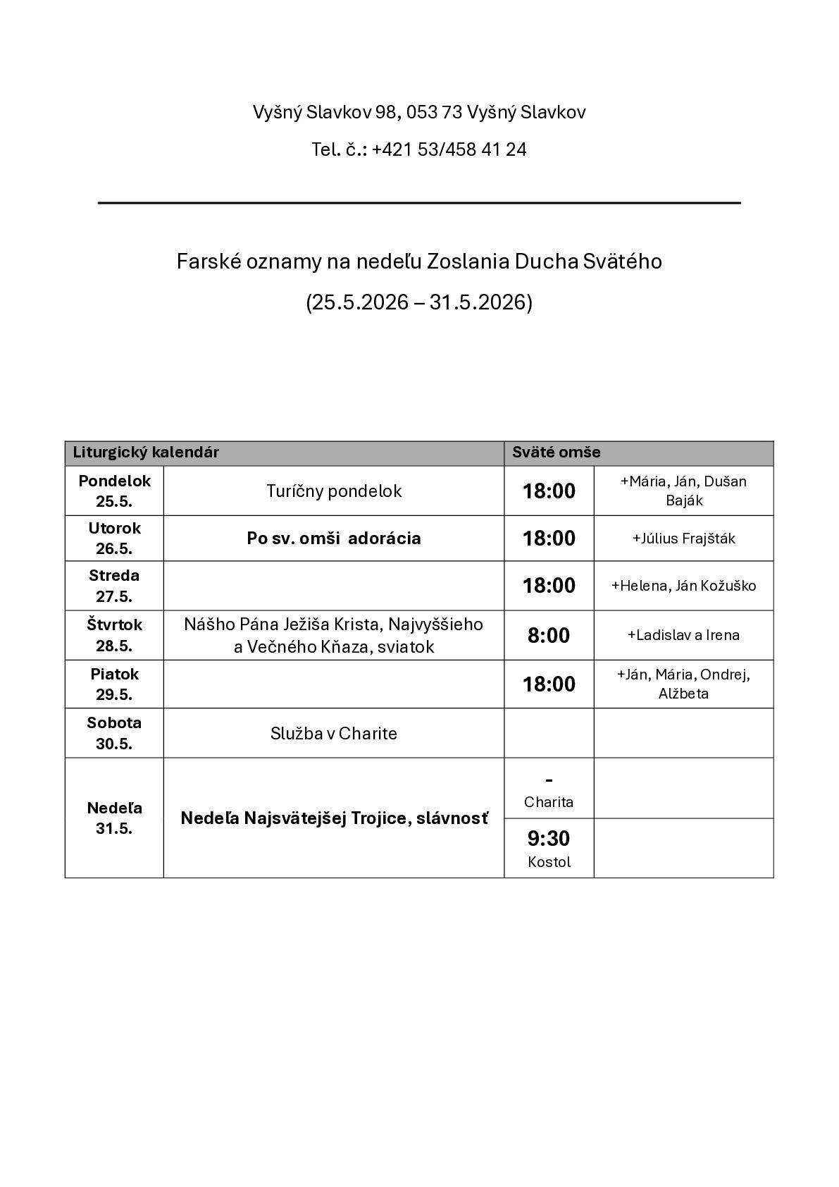 Farské oznamy na 22. týždeň