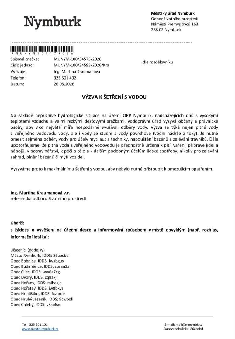 Výzva k šetření s vodou