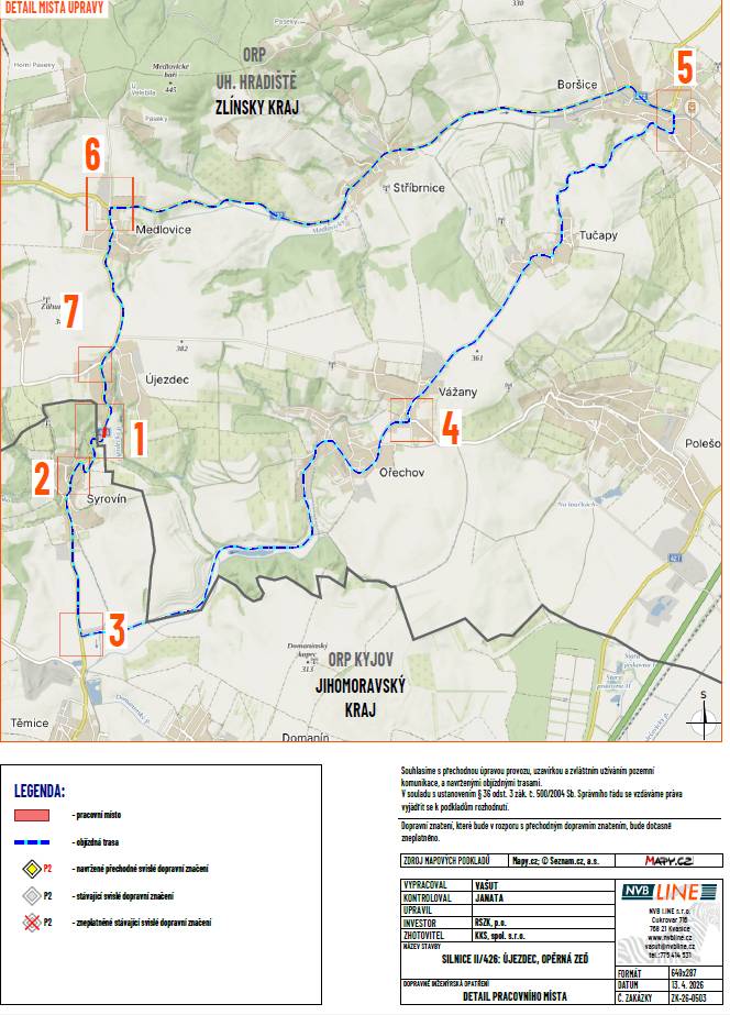 Od 1. června do 30. října 2026 bude v katastrálním území Újezdec u Osvětiman probíhat úplná uzavírka silnice II/426. Uzavírka je vyhlášena z důvodu výstavby opěrné zdi a rekonstrukce silnice, přičemž objízdná trasa bude podrobně vyznačena.