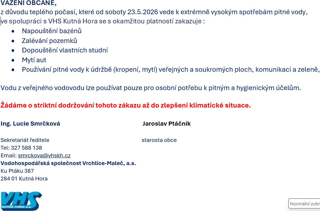 Opatření ohledně pitné vody