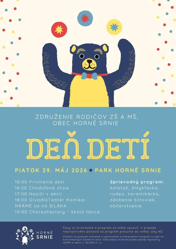 Pozývame vás na oslavy Medzinárodného dňa detí v piatok 29.5.2026 do parku