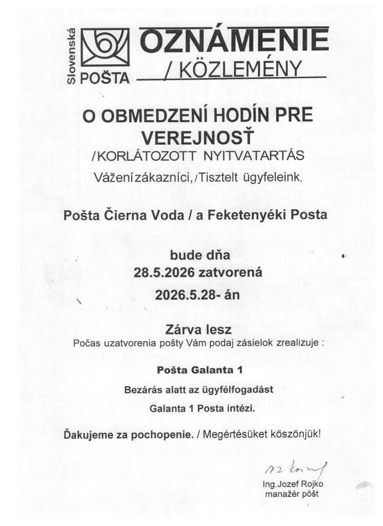 Oznámenie  Értesítés