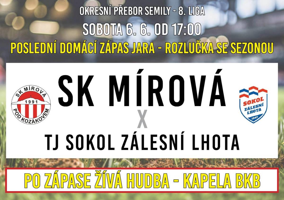 Akce se bude konat v sobotu dne 6.6.2026 od 17:00 hod na fotbalovém hřišti v Sekerkových Loučkách. Po skončení utkání vystoupí hudební skupina BKB. Připraveno bohaté občerstvení.  Všichni fanoušci jsou srdečně zváni.