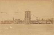 Pohled na nábřeží Brooklynu a rozestavěný most.