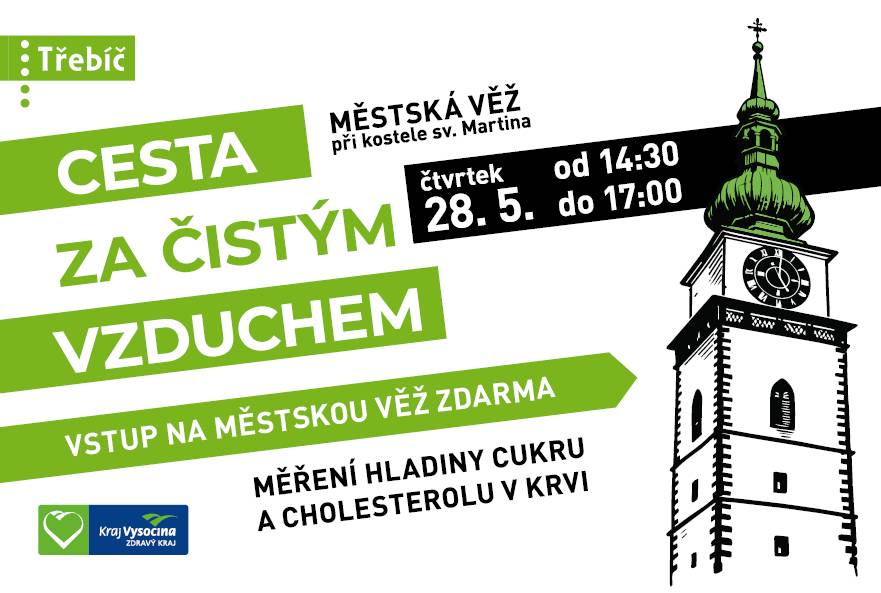 📅 Čtvrtek 28. 5. 2026 🕒 14:30–17:00 Přijďte si s námi připomenout Světový den bez tabáku na městskou věž a udělat něco pro své zdraví. Čeká vás: ✅ vyhlídka a vstup na věž zdarma ✅ měření cholesterolu a cukru v krvi ✅ drobné odměny Těšíme se na vás!