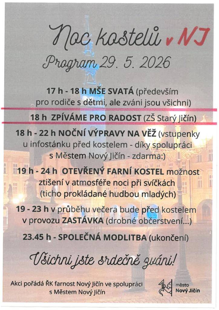 Děti ze ZŠ Starý Jičín Vás srdečně zvou na své vystoupení v pátek 29.5.2026 v 18 h do Kostela Nanebevzetí Panny Marie v Novém Jičíně.